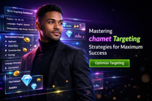 Featured image showing a modern entrepreneur in a futuristic dark workspace using holographic analytics dashboards for chamet agency niche targeting across regions, languages, and demographics, with glassmorphism UI panels and neon accents.