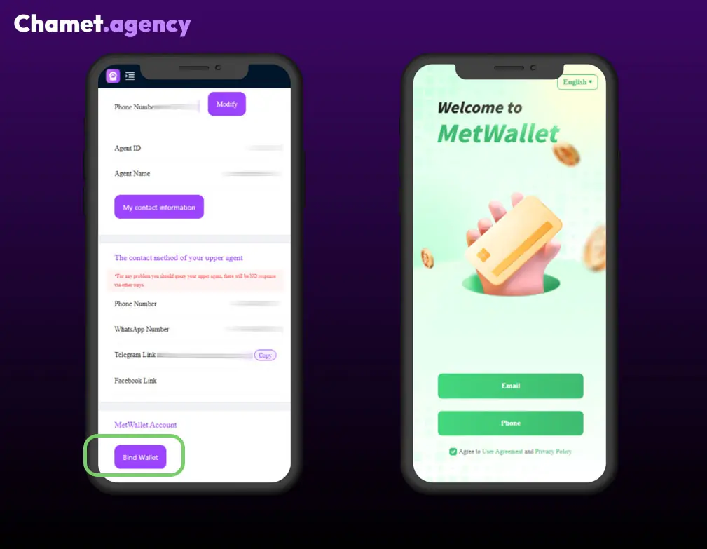 Chamet agency review payment setup screen